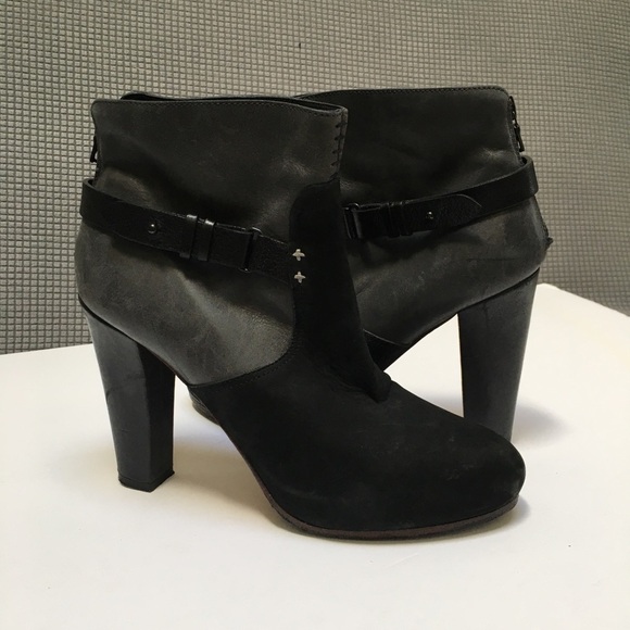 rag & bone Gray Leather Black Suede Heeled Booties - Picture 2 of 13
